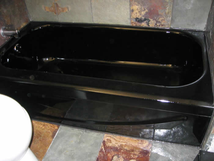a unique bathtub refinished in a high gloss black colour